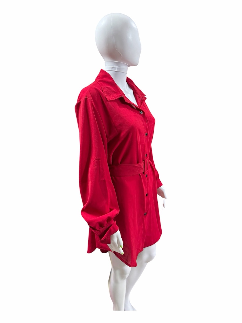 Red Button-Front Shirt Dress with Tie Belt PTP 19-20 Length 32 size XXL